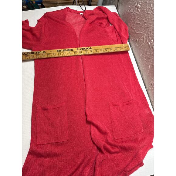 J.Jill Linen Blend Open Cardigan Duster Long Jacket Red Orange Lounge Boho Large - Picture 5 of 5